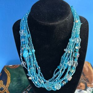 EsMor 13-Strand Glass Bead Necklace & Matching Earrings Set Multicolor Statement